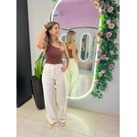 CALÇA PANTALONA LISTRAS LINHO NUDE