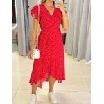 VESTIDO MIDI ENVELOPE MANGA CURTA POA VERMELHO