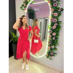 VESTIDO MIDI ENVELOPE MANGA CURTA POA VERMELHO