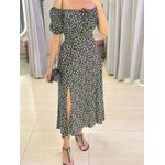 VESTIDO MIDI VIOLETA PRETO/OFF