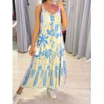 VESTIDO MIDI AJUSTE BUSTO AZUL/OFF