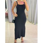 VESTIDO CANELADO FENDA PRETO