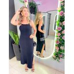 VESTIDO CANELADO FENDA PRETO