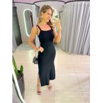 VESTIDO CANELADO FENDA PRETO