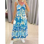 VESTIDO MIDI AJUSTE BUSTO AZUL ESTAMPADO