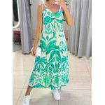VESTIDO MIDI AJUSTE BUSTO VERDE AGUA ESTAMPADO
