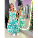 VESTIDO MIDI AJUSTE BUSTO VERDE AGUA ESTAMPADO