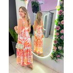 VESTIDO MIDI AJUSTE BUSTO LARANJA ESTAMPADO
