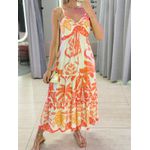 VESTIDO MIDI AJUSTE BUSTO LARANJA ESTAMPADO