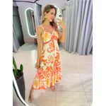 VESTIDO MIDI AJUSTE BUSTO LARANJA ESTAMPADO