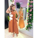 VESTIDO MIDI FLOR AMARRAÇÃO CARAMELO