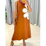 VESTIDO MIDI FLOR AMARRAÇÃO CARAMELO