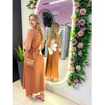 VESTIDO MIDI FLOR AMARRAÇÃO CARAMELO