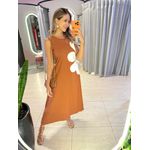 VESTIDO MIDI FLOR AMARRAÇÃO CARAMELO