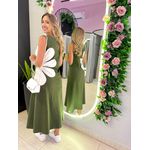 VESTIDO MIDI FLOR AMARRAÇÃO VERDE MILITAR