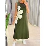 VESTIDO MIDI FLOR AMARRAÇÃO VERDE MILITAR