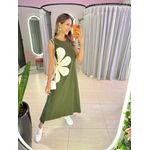 VESTIDO MIDI FLOR AMARRAÇÃO VERDE MILITAR