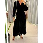 VESTIDO MANGA LONGA VALENTINA PRETO LISO