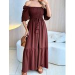 VESTIDO FERNANDA MANGA CURTA MARROM LISO