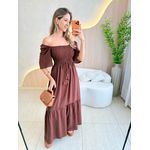 VESTIDO FERNANDA MANGA CURTA MARROM LISO
