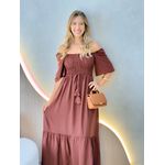 VESTIDO FERNANDA MANGA CURTA MARROM LISO