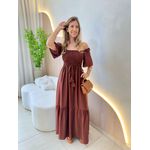 VESTIDO FERNANDA MANGA CURTA MARROM LISO