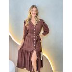 VESTIDO MIDI FLORA POA MARROM
