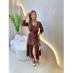 VESTIDO MIDI FLORA POA MARROM