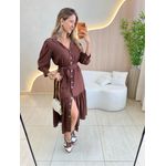 VESTIDO MIDI FLORA POA MARROM