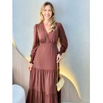 VESTIDO MANGA LONGA VALENTINA MARROM LISO