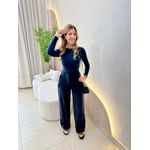 CALÇA PANTALONA LINHO BOTÃO AZUL MARINHO