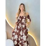 VESTIDO FERNANDA MANGA CURTA MARROM FLORIDO