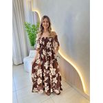 VESTIDO FERNANDA MANGA CURTA MARROM FLORIDO