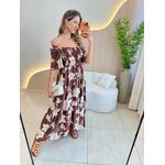 VESTIDO FERNANDA MANGA CURTA MARROM FLORIDO