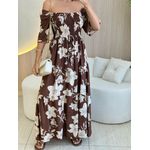 VESTIDO FERNANDA MANGA CURTA MARROM FLORIDO