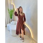 VESTIDO MIDI ENVELOPE MANGA LONGA MARROM