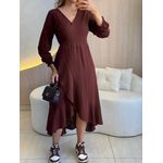 VESTIDO MIDI ENVELOPE MANGA LONGA MARROM