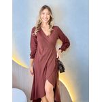 VESTIDO MIDI ENVELOPE MANGA LONGA MARROM