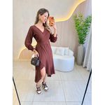 VESTIDO MIDI ENVELOPE MANGA LONGA MARROM