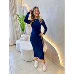 VESTIDO MIDI CANELADO SAMARA AZUL MARINHO