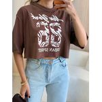 BLUSA CROPPED NEW YORK MARROM