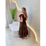 VESTIDO TRICOLINE BABADOS MARROM ESCURO