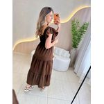 VESTIDO TRICOLINE BABADOS MARROM ESCURO