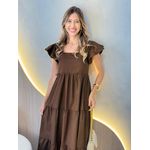 VESTIDO TRICOLINE BABADOS MARROM ESCURO