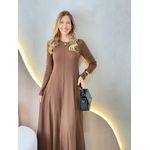 VESTIDO YASMIN CANELADO MANGA LONGA CAFÉ