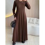 VESTIDO YASMIN CANELADO MANGA LONGA CAFÉ