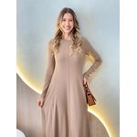 VESTIDO YASMIN CANELADO MANGA LONGA CAPUCCINO