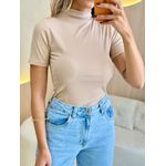 BLUSA CANELADA GOLA ALTA NUDE