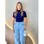 BLUSA CANELADA GOLA ALTA AZUL MARINHO