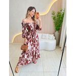 VESTIDO MIDI FERNANDA MARROM ESCURO ESTAMPADO
